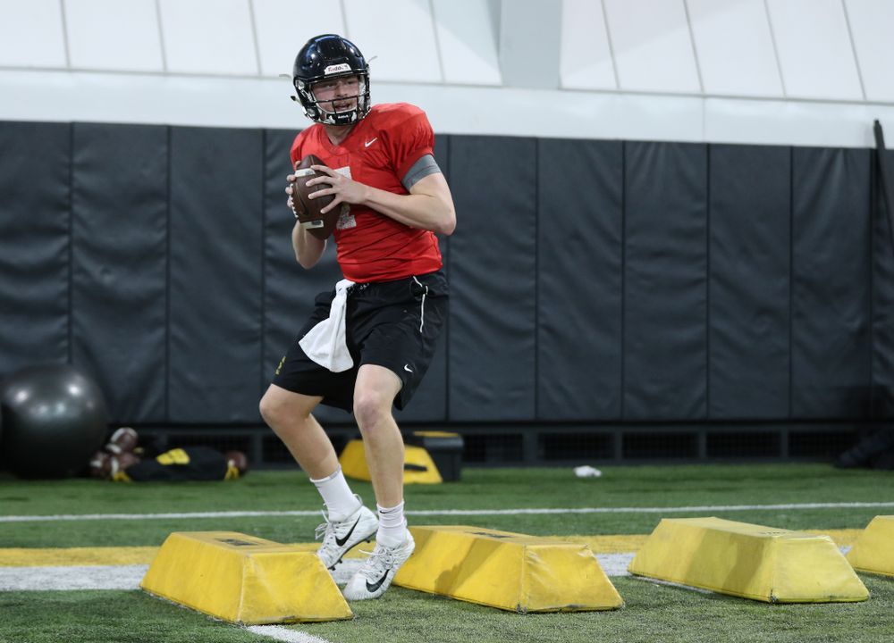 Iowa Hawkeyes quarterback Spencer Petras (7) during preparation for the 2019 Outback Bowl Monday, December 17, 2018 at the Hansen Football Performance Center. (Brian Ray/hawkeyesports.com)