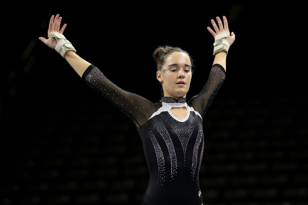 Iowa’s Allie Gilchrist competes on the beam against Michigan State Saturday, February 1, 2020 at Carver-Hawkeye Arena. (Brian Ray/hawkeyesports.com)