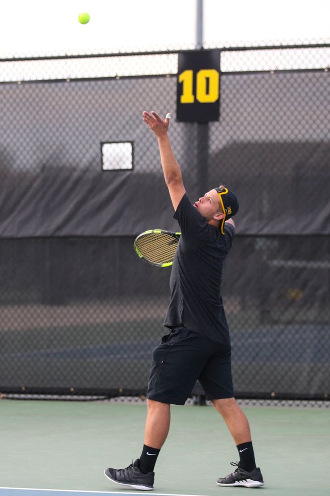 IowaÕs Will Davies at tennis vs Illinois State on Sunday, April 21, 2019 at the Hawkeye Tennis and Recreation Complex. (Lily Smith/hawkeyesports.com)