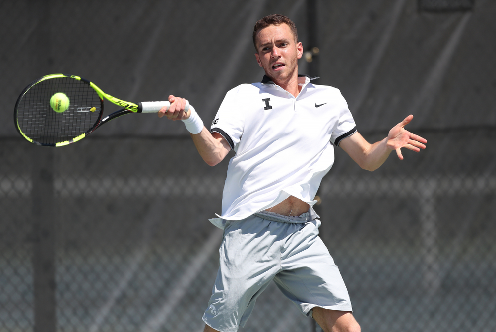 IowaÕs Kareem Allaf against the Michigan Wolverines Sunday, April 21, 2019 at the Hawkeye Tennis and Recreation Complex. (Brian Ray/hawkeyesports.com)