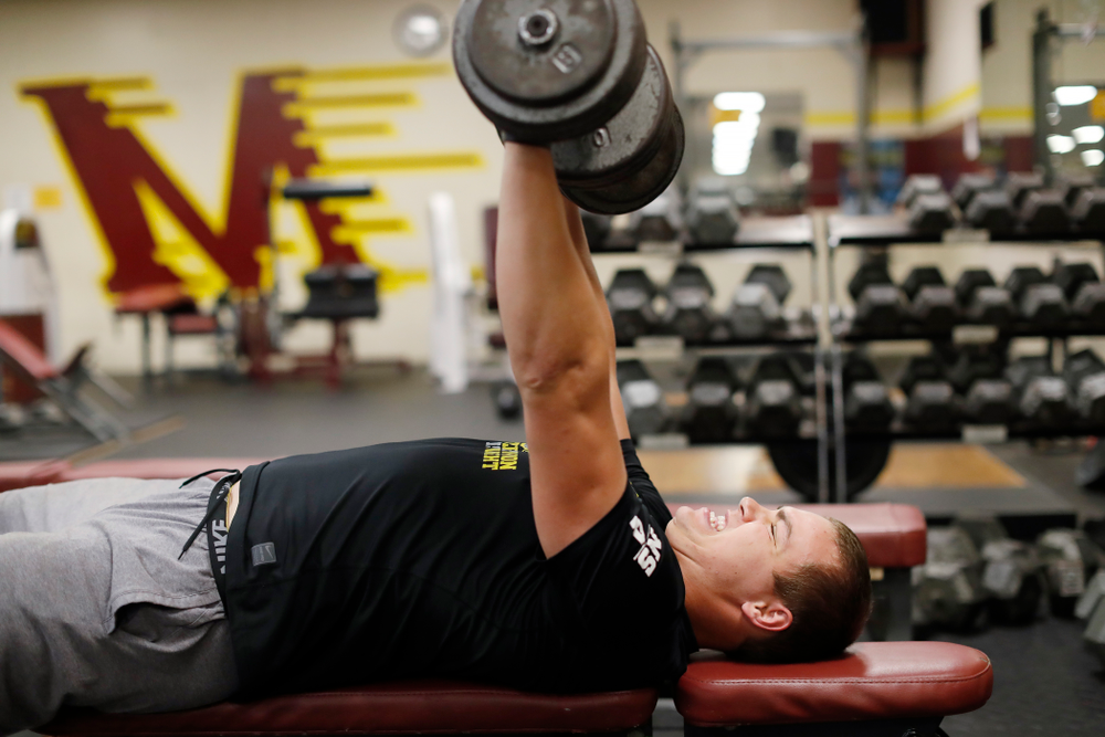 Iowa Hawkeyes quarterback Nathan Stanley (4) works out at his high school Wednesday, May 30, 2018 in Menomonie, Wisc. (Brian Ray/hawkeyesports.com)