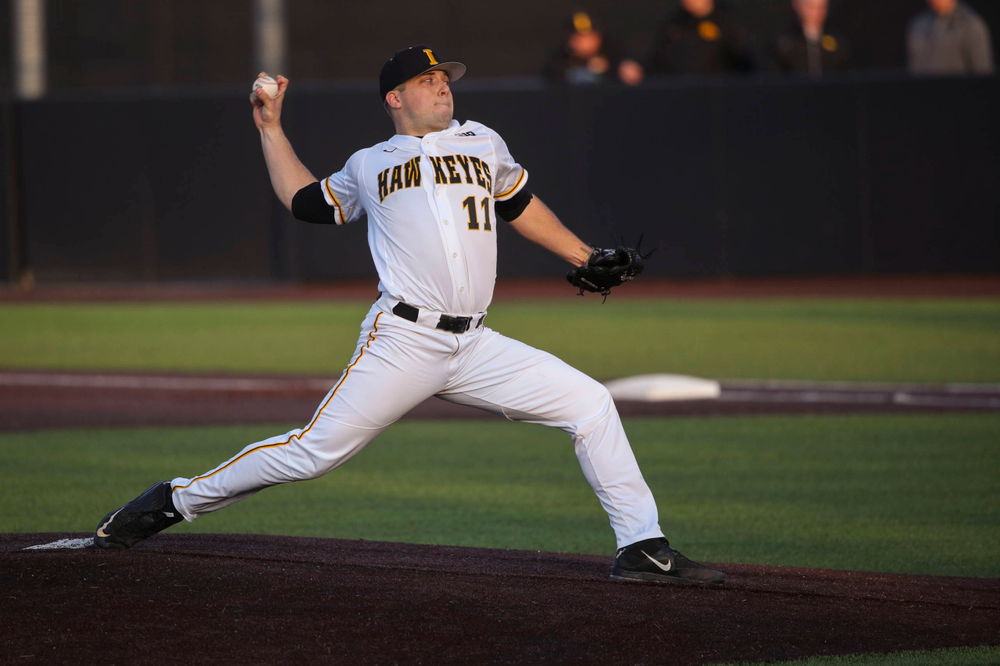 Iowa pitcher Cole McDonald at game 1 vs Rutgers on Friday, April 5, 2019 at Duane Banks Field. (Lily Smith/hawkeyesports.com)