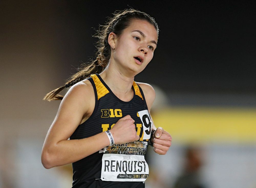 Iowa’s Wren Renquist runs the women’s 3000 meter run event during the Larry Wieczorek Invitational at the Recreation Building in Iowa City on Friday, January 17, 2020. (Stephen Mally/hawkeyesports.com)