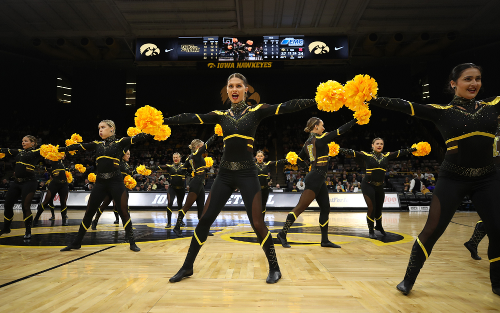 The Iowa Dance Team performs at halftime of the Iowa Hawkeyes game against the Nebraska Cornhuskers Thursday, January 3, 2019 at Carver-Hawkeye Arena. (Brian Ray/hawkeyesports.com)