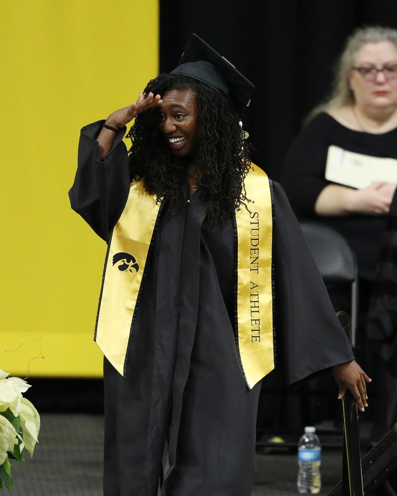 Iowa Track's Jahisha Thomas during the Fall Commencement Ceremony Saturday, December 15, 2018 at Carver-Hawkeye Arena. (Brian Ray/hawkeyesports.com)