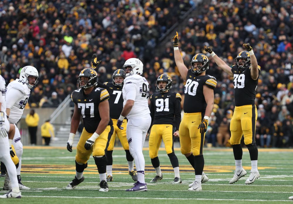 Iowa Hawkeyes place kicker Miguel Recinos (91) against the Northwestern Wildcats Saturday, November 10, 2018 at Kinnick Stadium. (Brian Ray/hawkeyesports.com)