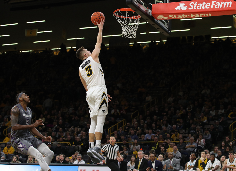 Iowa Hawkeyes guard Jordan Bohannon (3) against the Northwestern Wildcats Sunday, February 10, 2019 at Carver-Hawkeye Arena. (Brian Ray/hawkeyesports.com)