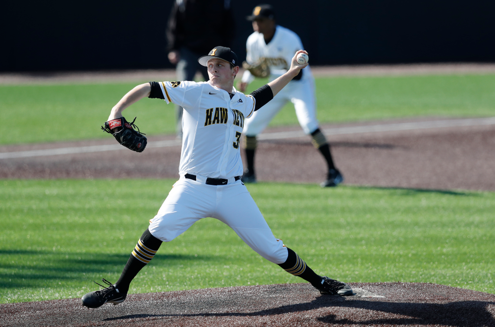 Iowa Hawkeyes pitcher Trenton Wallace (38) against Northern Illinois Tuesday, April 17, 2018 at Duane Banks Field. (Brian Ray/hawkeyesports.com)