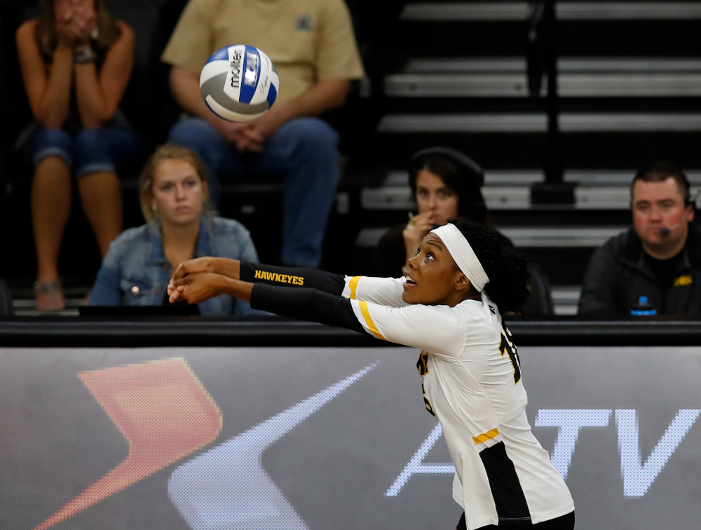 Iowa Hawkeyes outside hitter Taylor Louis (16) against Eastern Illinois Sunday, September 9, 2018 at Carver-Hawkeye Arena. (Brian Ray/hawkeyesports.com)