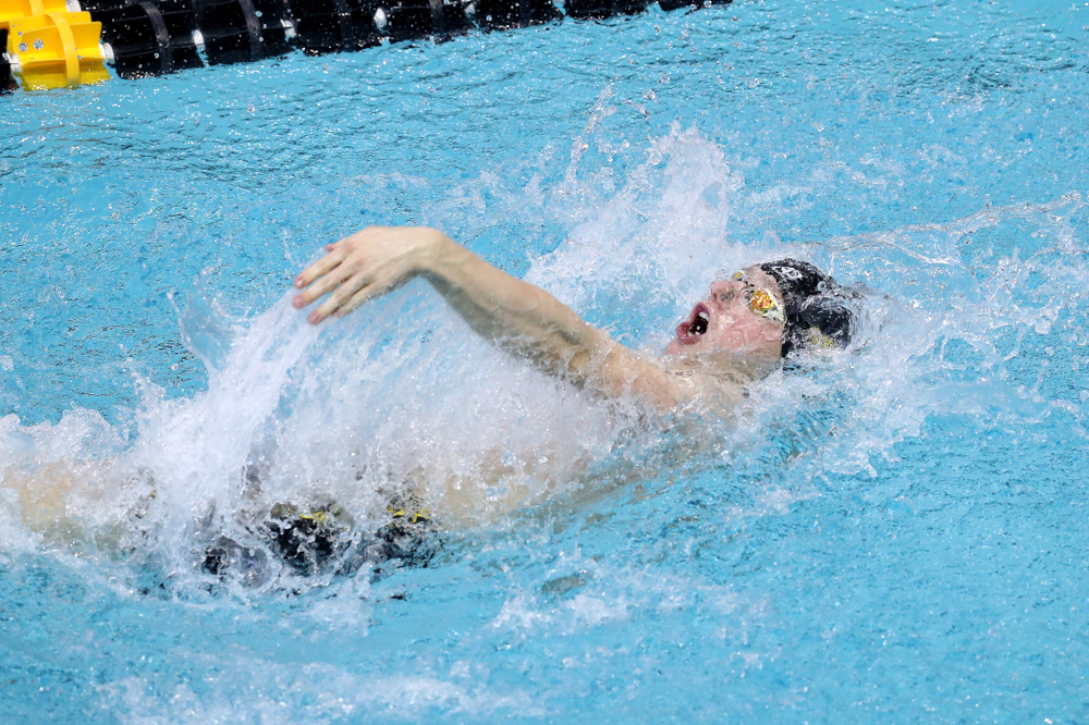 Iowa's John Colin competes in the 100-yard backstroke on the third day at the 2019 Big Ten Swimming and Diving Championships Thursday, February 28, 2019 at the Campus Wellness and Recreation Center. (Brian Ray/hawkeyesports.com)