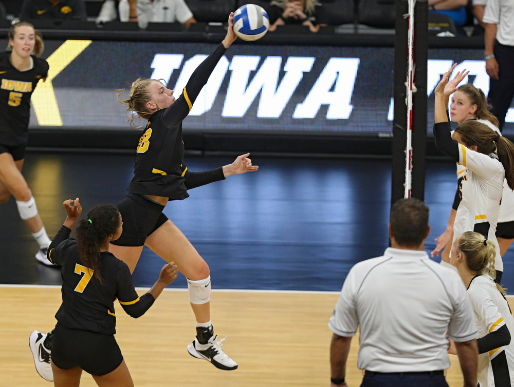 Iowa’s Hannah Clayton (18) during the second set of the Black and Gold scrimmage at Carver-Hawkeye Arena in Iowa City on Saturday, Aug 24, 2019. (Stephen Mally/hawkeyesports.com)