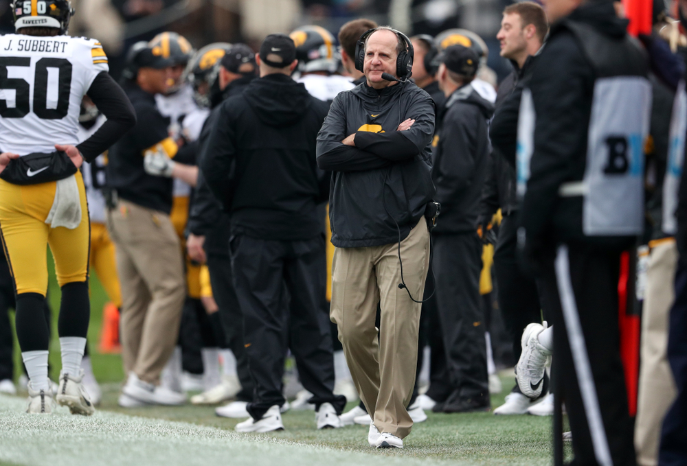 Iowa Hawkeyes defensive coordinator Phil Parker against the Northwestern Wildcats Saturday, October 26, 2019 at Ryan Field in Evanston, Ill. (Brian Ray/hawkeyesports.com)