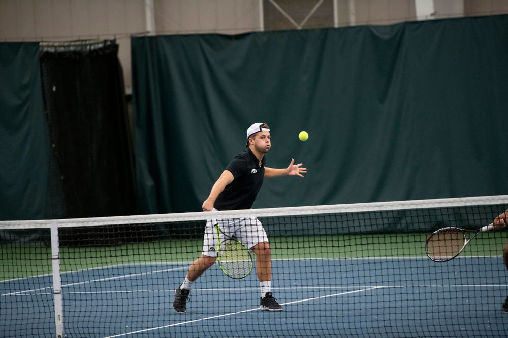 The Iowa men's tennis team competes against Cornell in The Rise Tennis Center in Ithaca, NY on Sunday, Feb. 24, 2019.