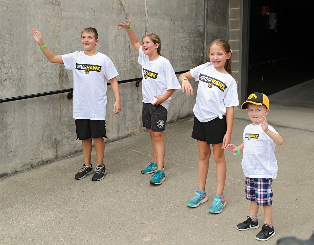 Junior Hawk Club members participate in the Swarm Experience during Kids Day at Kinnick Stadium in Iowa City on Saturday, Aug 10, 2019. (Stephen Mally/hawkeyesports.com)