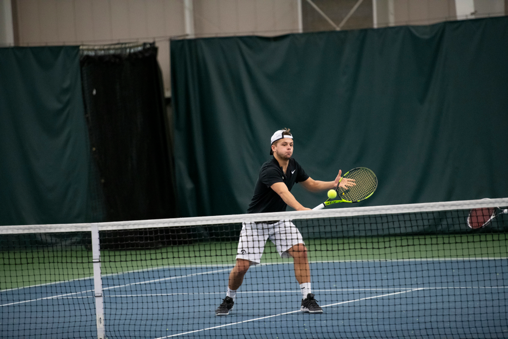 The Iowa men's tennis team competes against Cornell in The Rise Tennis Center in Ithaca, NY on Sunday, Feb. 24, 2019.