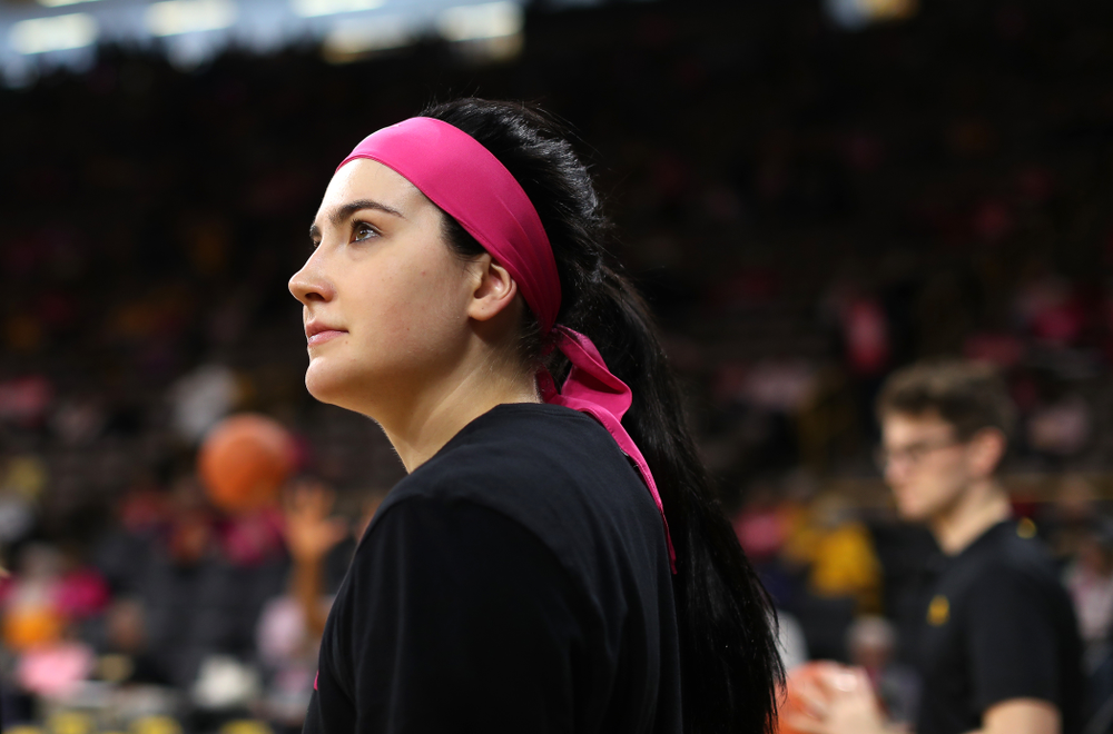 Iowa Hawkeyes forward Megan Gustafson (10) against the seventh ranked Maryland Terrapins Sunday, February 17, 2019 at Carver-Hawkeye Arena. (Brian Ray/hawkeyesports.com)