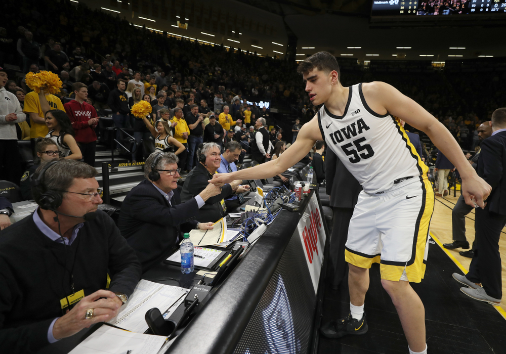 Iowa Hawkeyes forward Luka Garza (55) against the Purdue Boilermakers Tuesday, March 3, 2020 at Carver-Hawkeye Arena. (Brian Ray/hawkeyesports.com)