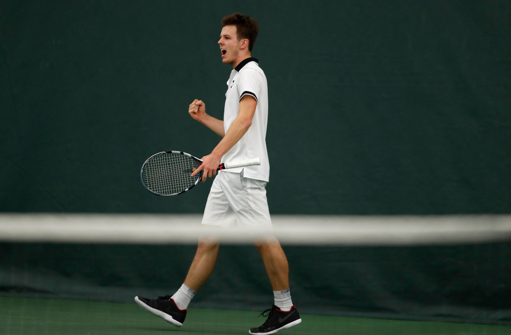 Piotr Smietana against Purdue Sunday, April 15, 2018 at the Hawkeye Tennis and Recreation Center. (Brian Ray/hawkeyesports.com)