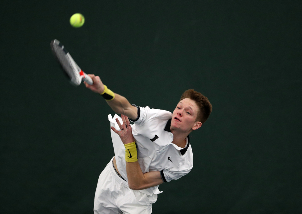 Iowa's Jason Kerst against North Dakota Friday, January 25, 2019 at the Hawkeye Tennis and Recreation Complex. (Brian Ray/hawkeyesports.com)