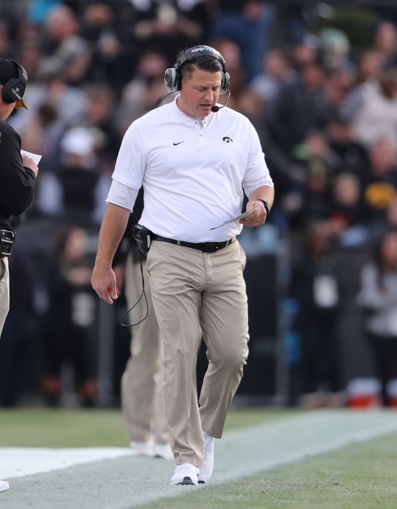 Iowa Hawkeyes offensive coordinator Brian Ferentz against the Purdue Boilermakers Saturday, November 3, 2018 Ross Ade Stadium in West Lafayette, Ind. (Brian Ray/hawkeyesports.com)