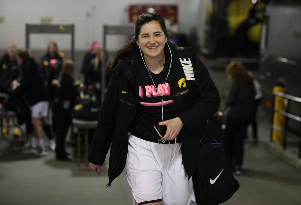 Iowa Hawkeyes forward Megan Gustafson (10) against the Rutgers Scarlet Knights in the semi-finals of the Big Ten Tournament Saturday, March 9, 2019 at Bankers Life Fieldhouse in Indianapolis, Ind. (Brian Ray/hawkeyesports.com)