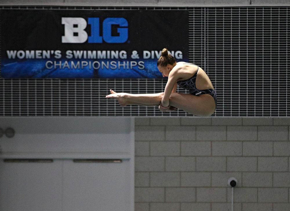 Iowa’s Samantha Tamborski competes in the women’s 3 meter diving final event during the 2020 Women’s Big Ten Swimming and Diving Championships at the Campus Recreation and Wellness Center in Iowa City on Friday, February 21, 2020. (Stephen Mally/hawkeyesports.com)