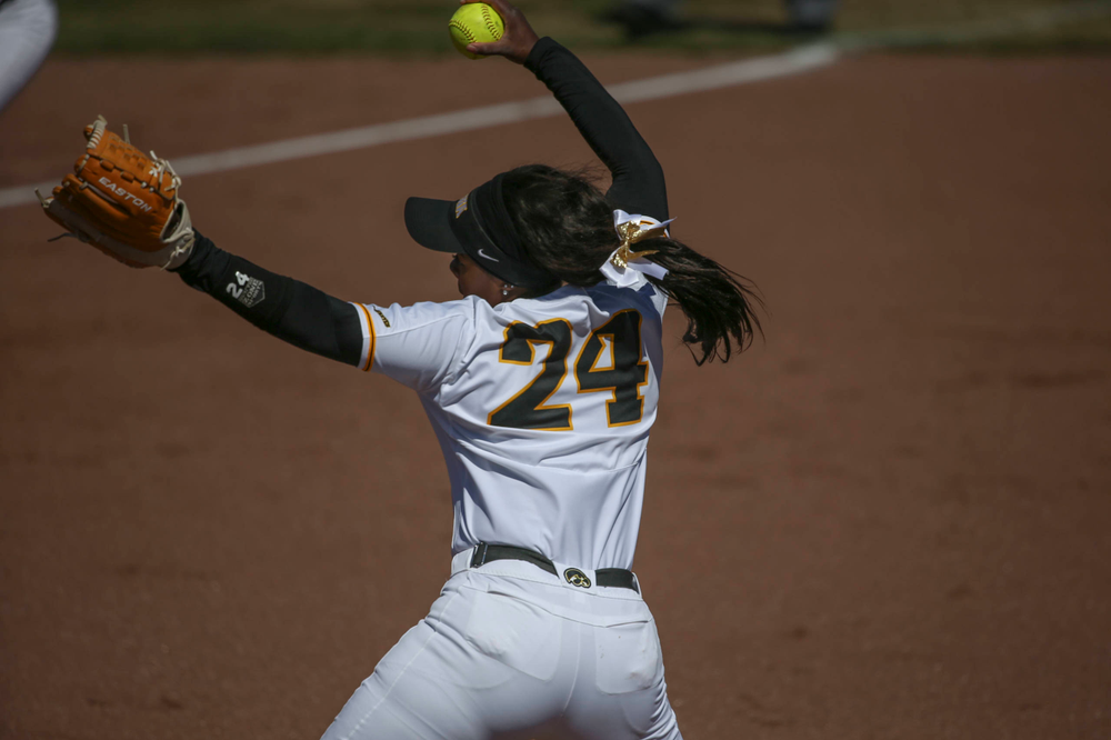 Iowa's Donirae Mayhew (24) at game 3 vs Northwestern on Sunday, March 31, 2019 at Bob Pearl Field. (Lily Smith/hawkeyesports.com)