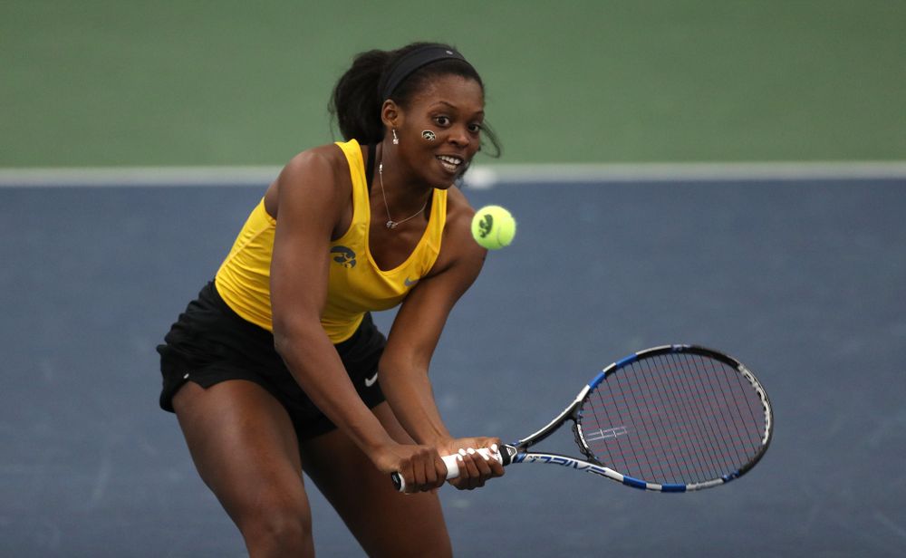 Iowa's Adorabol Huckleby against the Iowa State Cyclones Friday, February 8, 2019 at the Hawkeye Tennis and Recreation Complex. (Brian Ray/hawkeyesports.com)