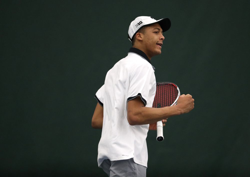 Iowa's Oliver Okonkwo against Western Michigan Saturday, January 19, 2019 at the Hawkeye Tennis and Recreation Complex. (Brian Ray/hawkeyesports.com)