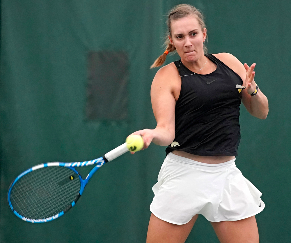 Iowa's Ashleigh Jacobs during their doubles match against Indiana at the Hawkeye Tennis and Recreation Complex in Iowa City on Sunday, Mar. 31, 2019. (Stephen Mally/hawkeyesports.com)