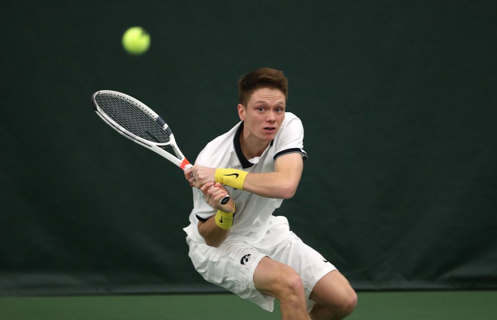 Iowa's Jason Kerst against North Dakota Friday, January 25, 2019 at the Hawkeye Tennis and Recreation Complex. (Brian Ray/hawkeyesports.com)