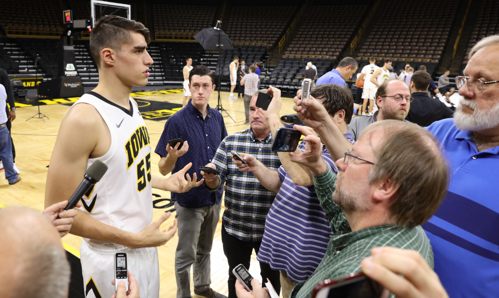Iowa Hawkeyes forward Luka Garza (55) during the team's annual media day Monday, October 8, 2018 at Carver-Hawkeye Arena. (Brian Ray/hawkeyesports.com)