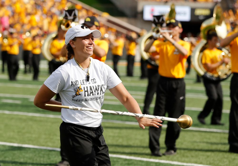 Hawkeye Marching Band drum major Analisa Iole against the Northern Illinois Huskies Saturday, September 1, 2018 at Kinnick Stadium. (Brian Ray/hawkeyesports.com)