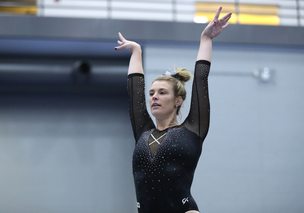 Sydney Hogani competes on the floor during the Black and Gold intrasquad meet Saturday, December 1, 2018 at the University of Iowa Field House. (Brian Ray/hawkeyesports.com)