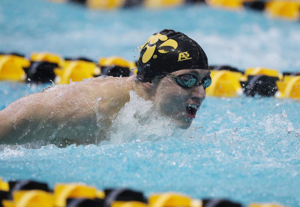 Iowa's Michael Tenney competes in the 200-yard butterfly during the 2019 Big Ten Men's Swimming and Diving Championships Saturday, March 2, 2019 at the Campus Wellness and Recreation Center. (Brian Ray/hawkeyesports.com)