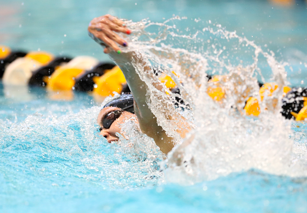 Iowa’s Meghan Hackett swims in the women’s 100 yard freestyle preliminary event during the 2020 Women’s Big Ten Swimming and Diving Championships at the Campus Recreation and Wellness Center in Iowa City on Saturday, February 22, 2020. (Stephen Mally/hawkeyesports.com)