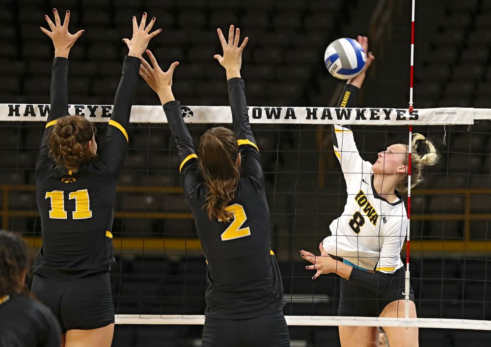 Iowa’s Kyndra Hansen (8) during the first set of the Black and Gold scrimmage at Carver-Hawkeye Arena in Iowa City on Saturday, Aug 24, 2019. (Stephen Mally/hawkeyesports.com)