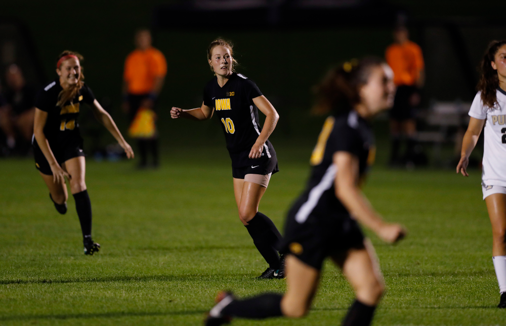 Iowa Hawkeyes Natalie Winters (10) against the Purdue Boilermakers Thursday, September 20, 2018 at the Iowa Soccer Complex. (Brian Ray/hawkeyesports.com)