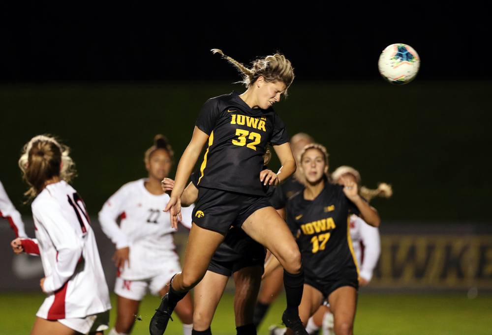 Iowa Hawkeyes forward Gianna Gourley (32) against the Nebraska Cornhuskers Thursday, October 3, 2019 at the Iowa Soccer Complex. (Brian Ray/hawkeyesports.com)