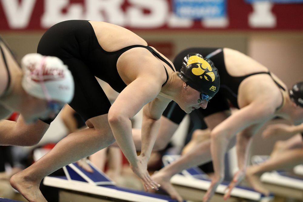 Iowa's Hannah Burvill swims the 50-yard freestyle during the 2019 Women's Big Ten Swimming and Diving meet Thursday, February 21, 2019 in Bloomington, Indiana. (Brian Ray/hawkeyesports.com)