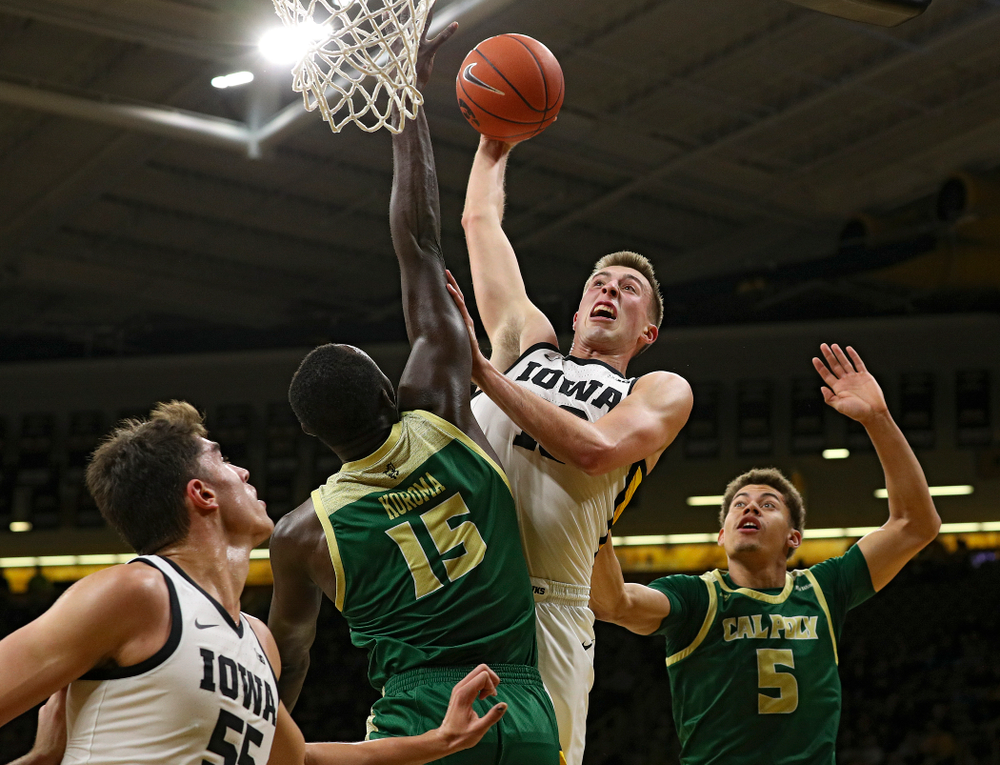 Iowa Hawkeyes guard Joe Wieskamp (10) puts up a shot during the first half of their game at Carver-Hawkeye Arena in Iowa City on Sunday, Nov 24, 2019. (Stephen Mally/hawkeyesports.com)