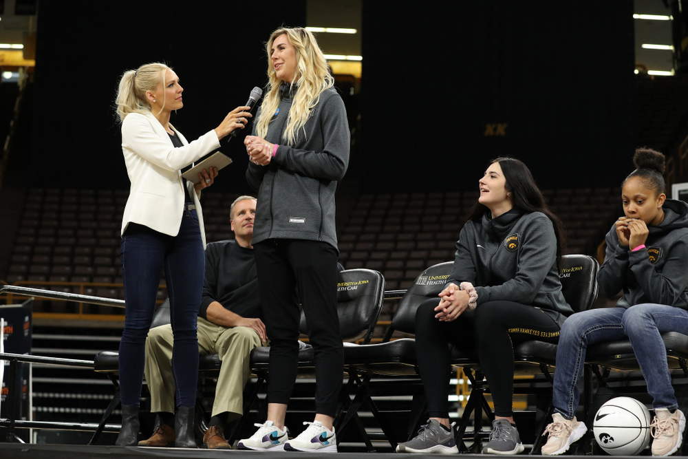 Laura Vandenberg interviews Iowa Hawkeyes forward Hannah Stewart (21) during the teamÕs Celebr-Eight event Wednesday, April 24, 2019 at Carver-Hawkeye Arena. (Brian Ray/hawkeyesports.com)