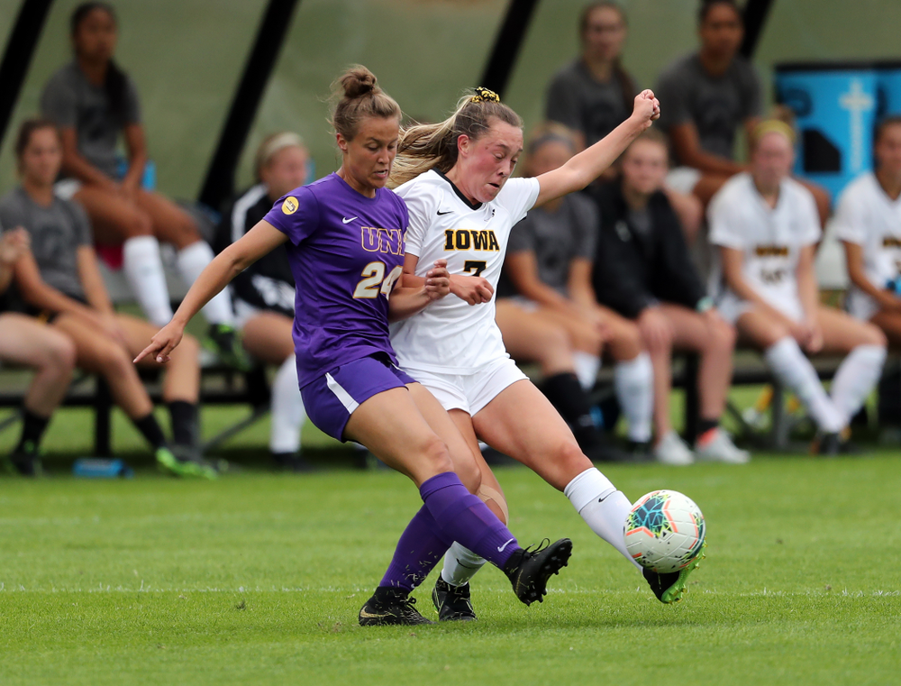 Iowa Hawkeyes forward Skylar Alward (7) during a 6-1 win over Northern Iowa Sunday, August 25, 2019 at the Iowa Soccer Complex. (Brian Ray/hawkeyesports.com)