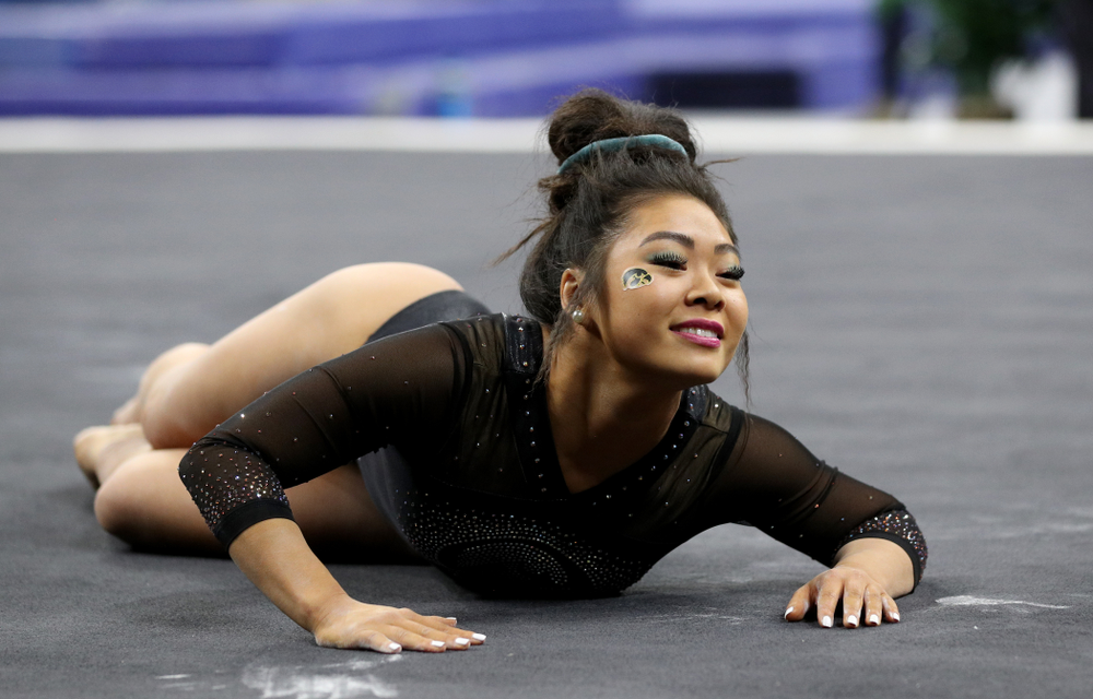 Iowa’s Claire Kaji competes on the floor against Michigan Friday, February 14, 2020 at Carver-Hawkeye Arena. (Brian Ray/hawkeyesports.com)