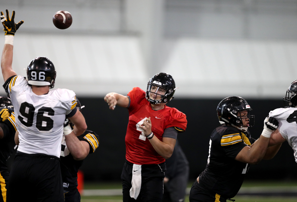 Iowa Hawkeyes quarterback Nate Stanley (4) during practice Wednesday, December 12, 2018 at the Hansen Football Performance Center in preparation for the Outback Bowl game against Mississippi State. (Brian Ray/hawkeyesports.com)