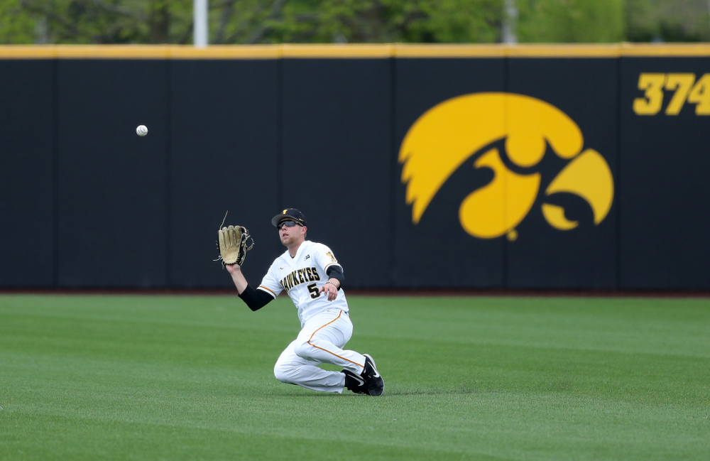 Iowa Hawkeyes Zeb Adreon (5) against Michigan State Sunday, May 12, 2019 at Duane Banks Field. (Brian Ray/hawkeyesports.com)