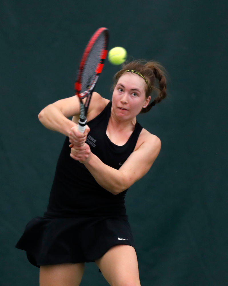 Anastasia Reimchen against Ohio State Sunday, March 25, 2018 at the Hawkeye Tennis and Recreation Center. (Brian Ray/hawkeyesports.com)