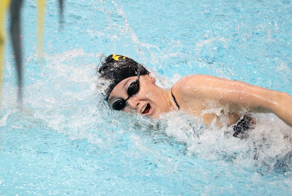 IowaÕs Samantha Sauer swims the freestyle leg of the 200 Medley Relay against Notre Dame and Illinois Saturday, January 11, 2020 at the Campus Recreation and Wellness Center. (Brian Ray/hawkeyesports.com)