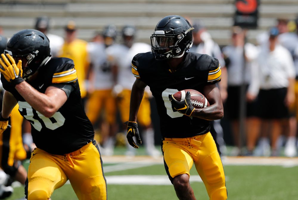 Iowa Hawkeyes wide receiver Ihmir Smith-Marsette (6) during Kids Day Saturday, August 11, 2018 at Kinnick Stadium. (Brian Ray/hawkeyesports.com)
