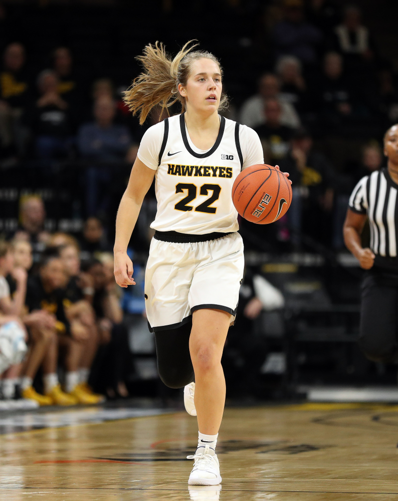 Iowa Hawkeyes guard Kathleen Doyle (22) against North Alabama Thursday, November 14, 2019 at Carver-Hawkeye Arena. (Brian Ray/hawkeyesports.com)
